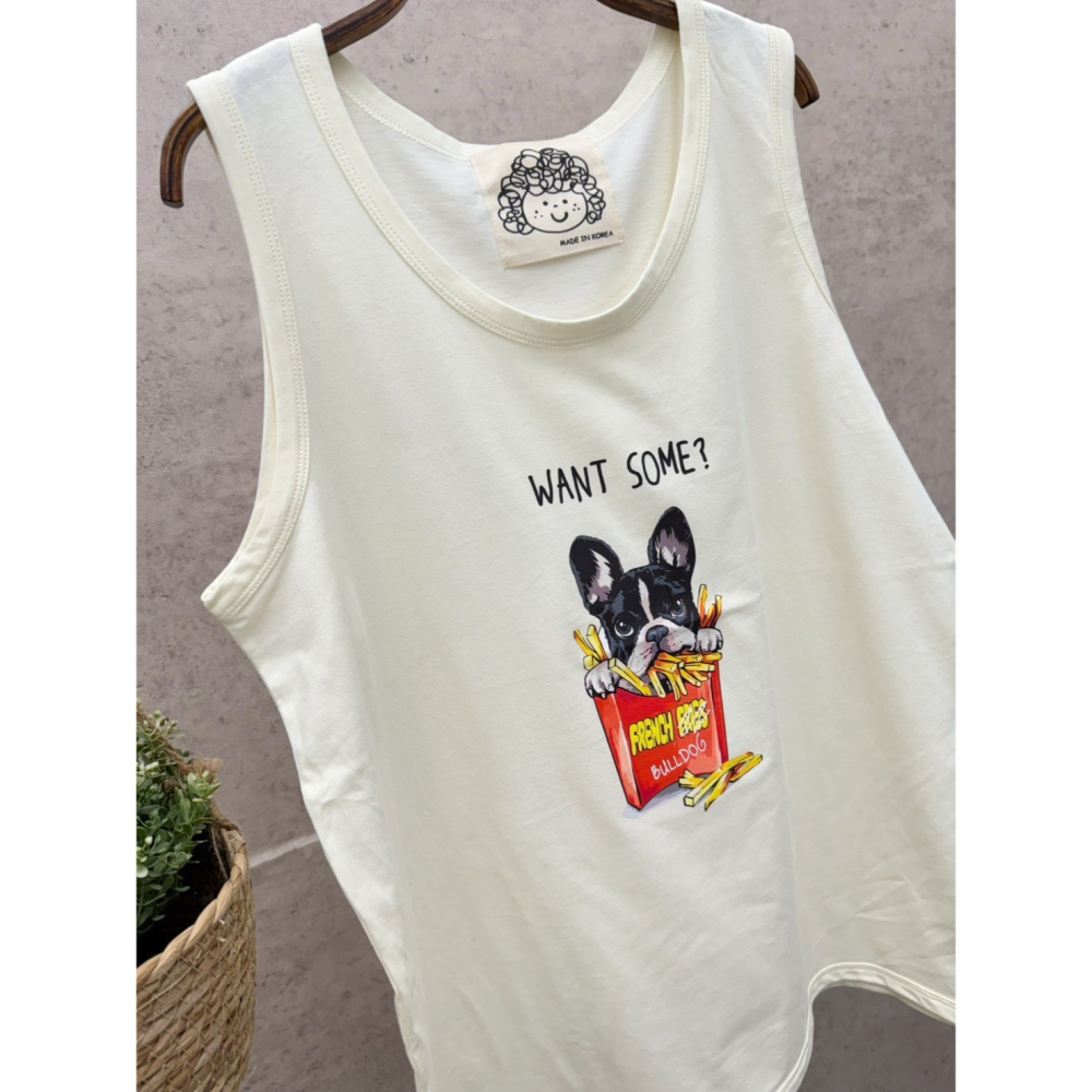 S.C優衣館 夏日必備款 小鬥牛 趣味圖樣 圓領背心 波士頓梗 薯條圖樣 休閒百搭 圓領 背心 女上衣 現貨 女裝-細節圖6