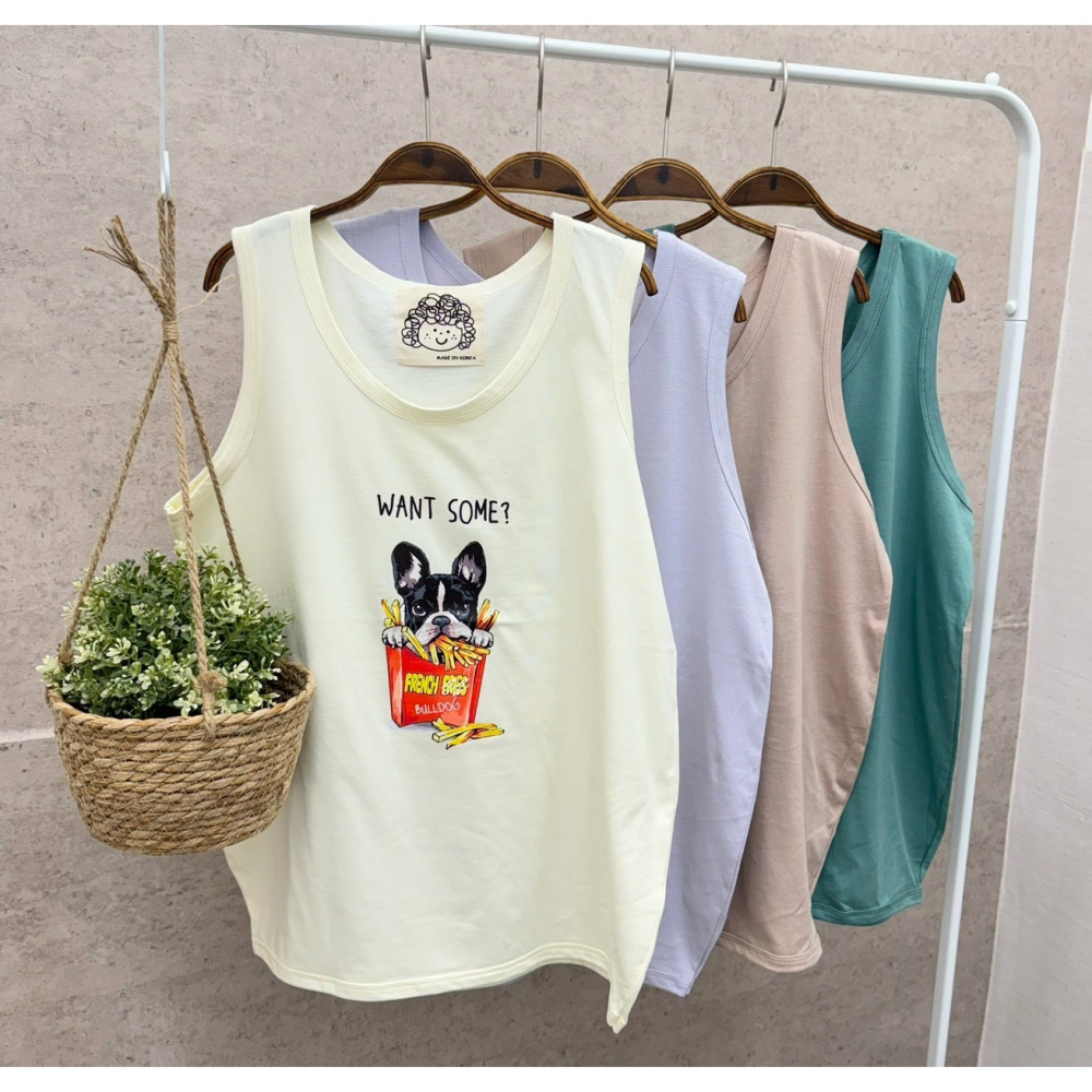 S.C優衣館 夏日必備款 小鬥牛 趣味圖樣 圓領背心 波士頓梗 薯條圖樣 休閒百搭 圓領 背心 女上衣 現貨 女裝-細節圖8