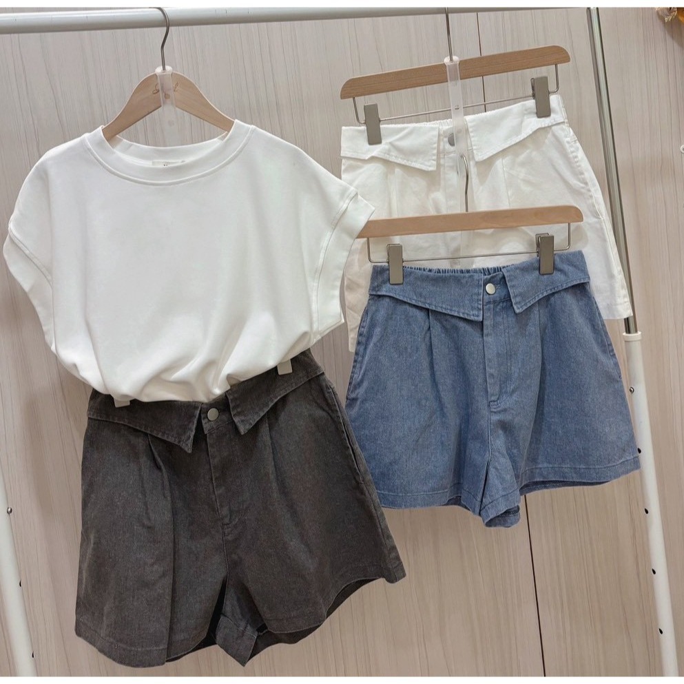 S.C優衣館 夏日必備 修飾 彈性腰圍 牛仔短褲 顯瘦 百搭 短褲 約會款 甜美風 出遊穿搭 減齡 牛仔褲 現貨 女裝-細節圖3