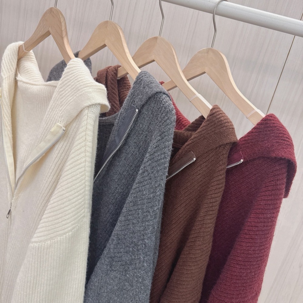 S.C優衣館 新款 斜拉鍊 連帽 針織外套 拉鍊上下開 顯瘦 遮肉肉 好穿搭 外套 多種穿法 罩衫 長袖上衣 現貨女裝-細節圖8