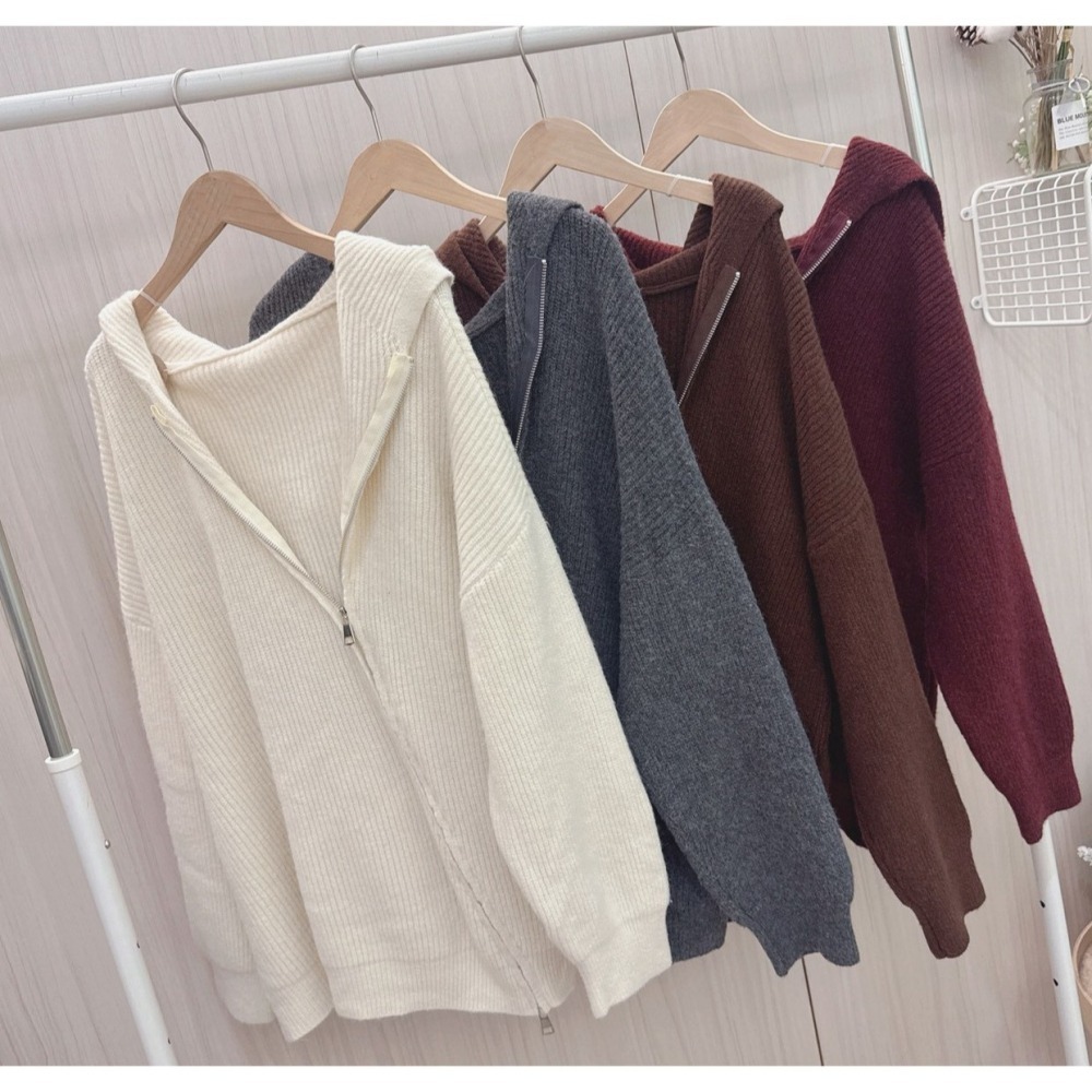 S.C優衣館 新款 斜拉鍊 連帽 針織外套 拉鍊上下開 顯瘦 遮肉肉 好穿搭 外套 多種穿法 罩衫 長袖上衣 現貨女裝-細節圖10