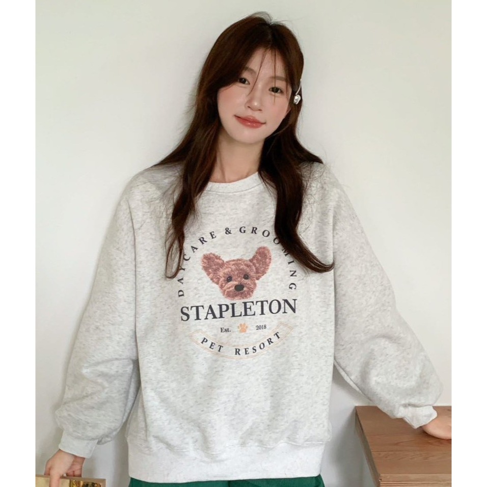 S.C優衣館 新款 萌萌 玩具貴賓 圓領 上衣 大學T 長袖 T恤 冬季新款 泰迪熊圖樣 必備 基本款 現貨 女裝-細節圖8