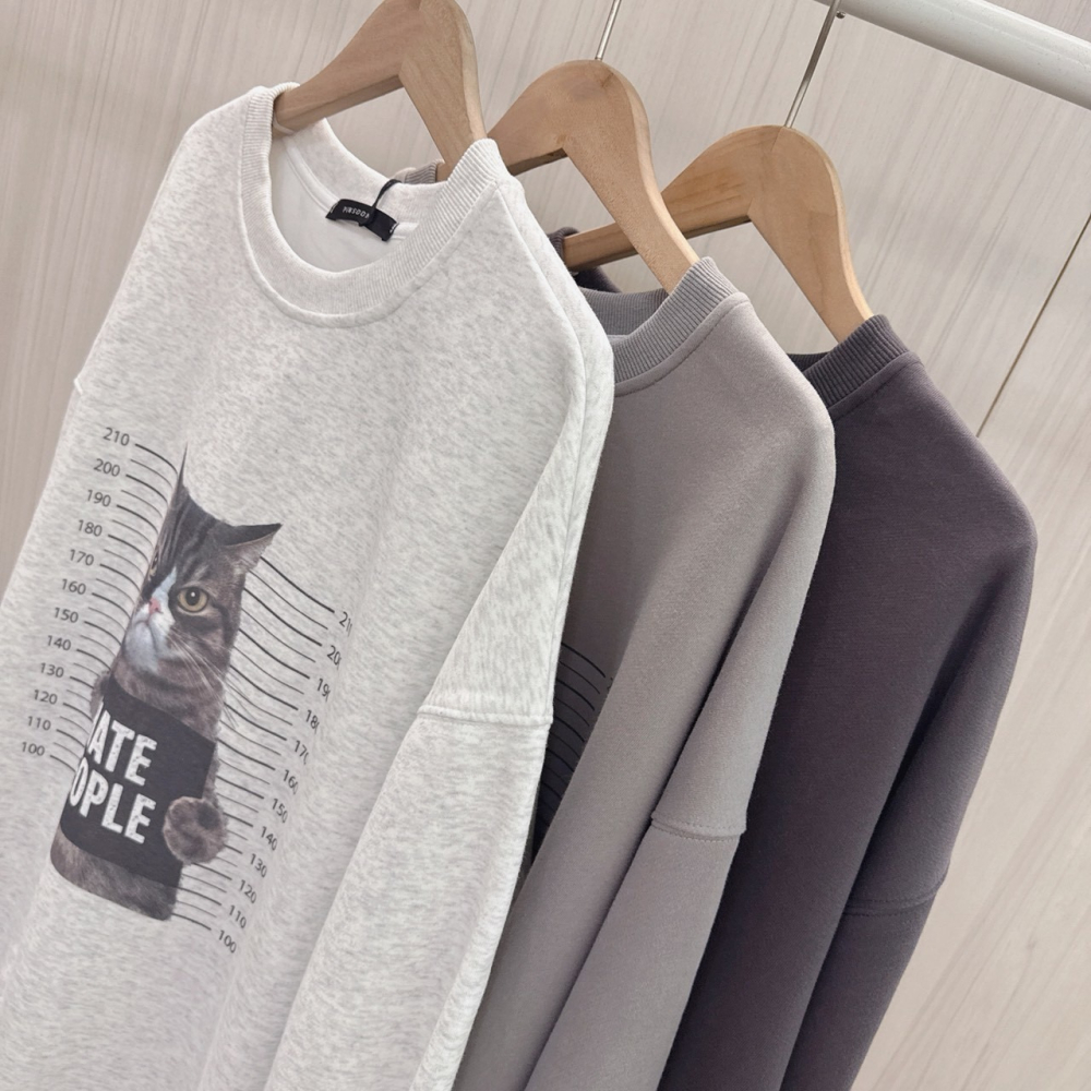 S.C優衣館 個性貓 圖樣 圓領 長袖上衣 T恤 寬鬆版 遮肉肉 出遊必備款 臭臉貓 百搭 減齡 好穿搭 現貨 女裝-細節圖4