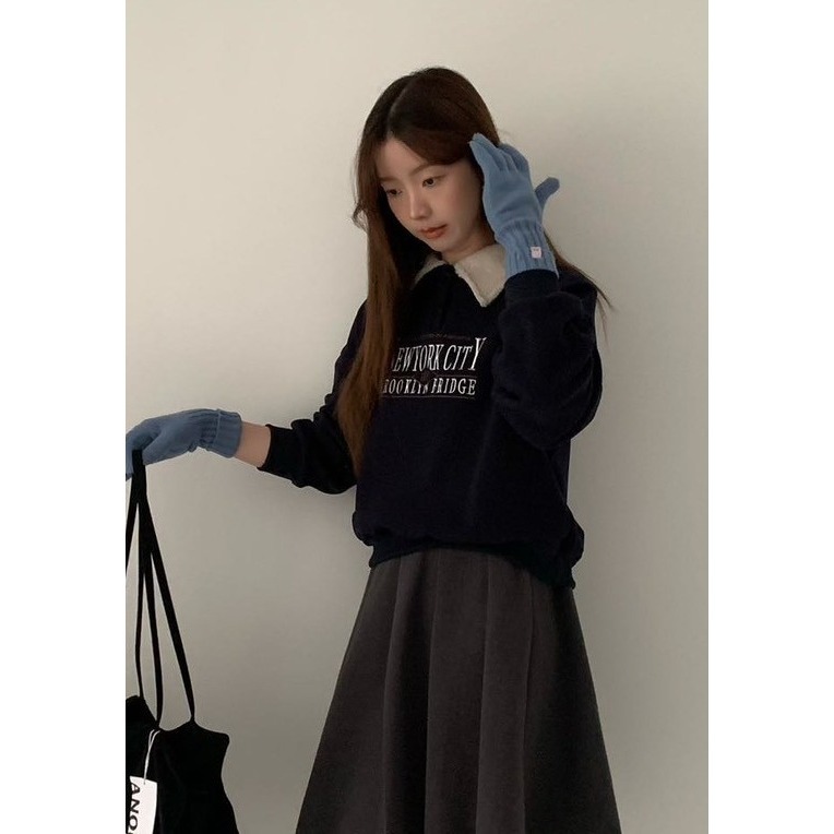 S.C優衣館 新款 毛毛翻領 字母 長袖上衣 加絨 保暖 氣質 學院風 落肩款 好穿搭 英倫風格 秋冬必備 現貨 女裝-細節圖7