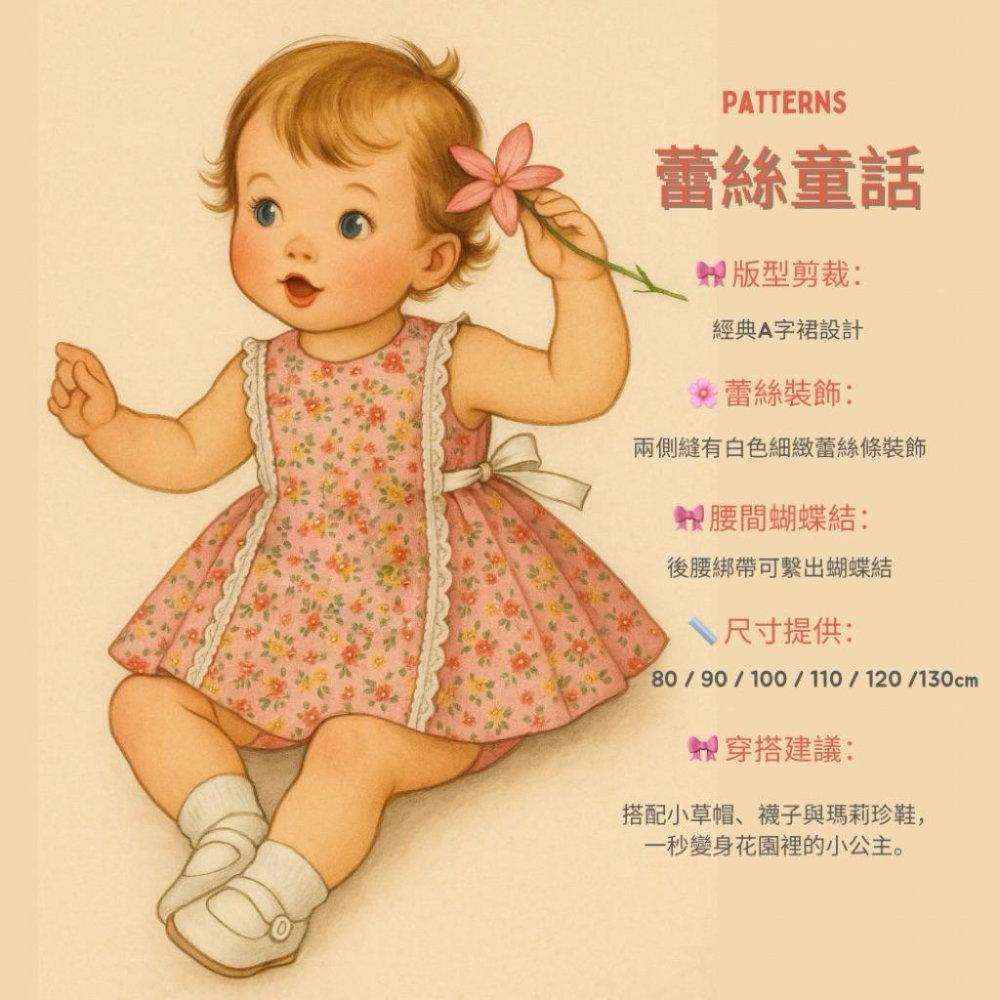 ｛手作家園｝《蕾絲童話》美式嬰幼童洋裝 原尺寸紙型｜附詳細講義｜80-130cm-細節圖2