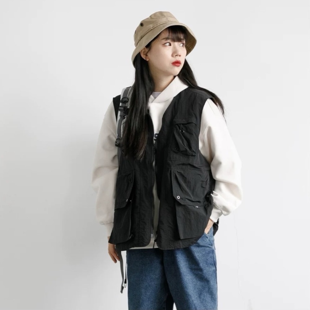 MUTTER｜日系 夏季 純色 多口袋 戶外 工裝馬甲 機能背心-細節圖3