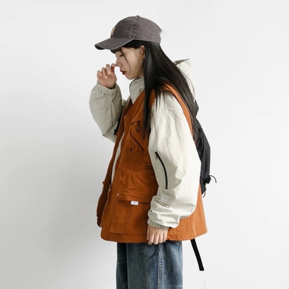 MUTTER｜日系 夏季 純色 多口袋 戶外 工裝馬甲 機能背心-細節圖4