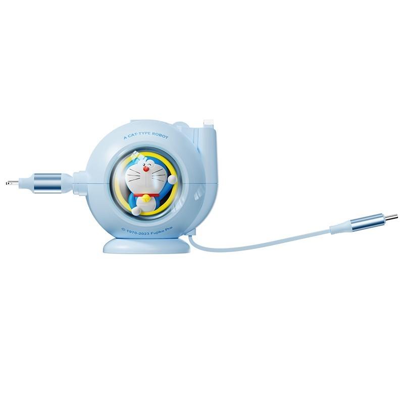 正版 哆啦A夢 桌面炮台擺件 雙伸縮數據線 100W 雙口 同時快充 快充線 傳輸線 充電線-細節圖2