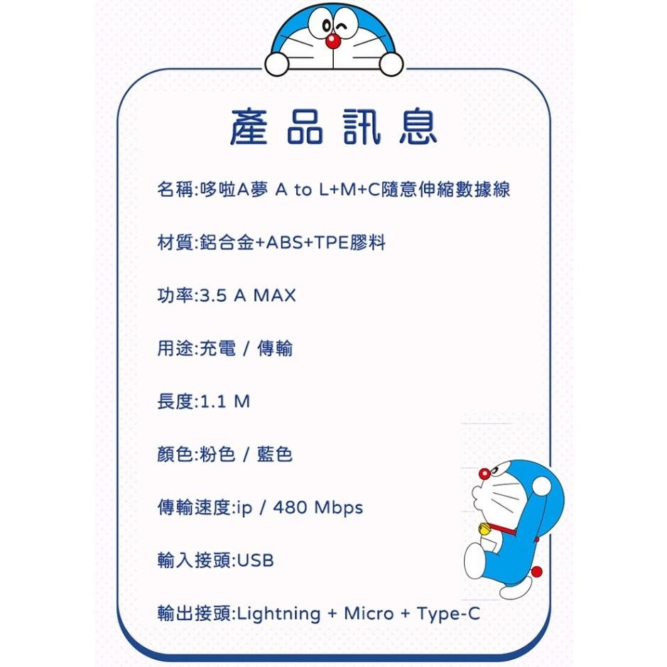 【喵喵屋|24H出貨】哆啦A夢 3合1 蘋果 伸縮數據線 充電線USB-C 安卓 小叮噹 伸縮充電線 三合一-細節圖3