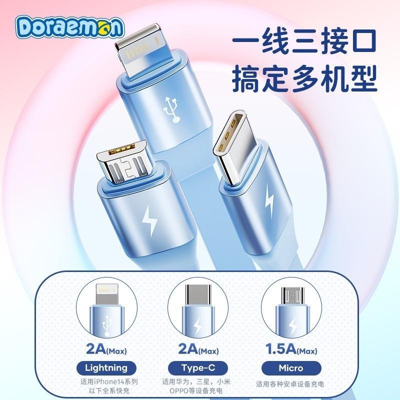 【喵喵屋|24H出貨】哆啦A夢 3合1 蘋果 伸縮數據線 充電線USB-C 安卓 小叮噹 伸縮充電線 三合一-細節圖6