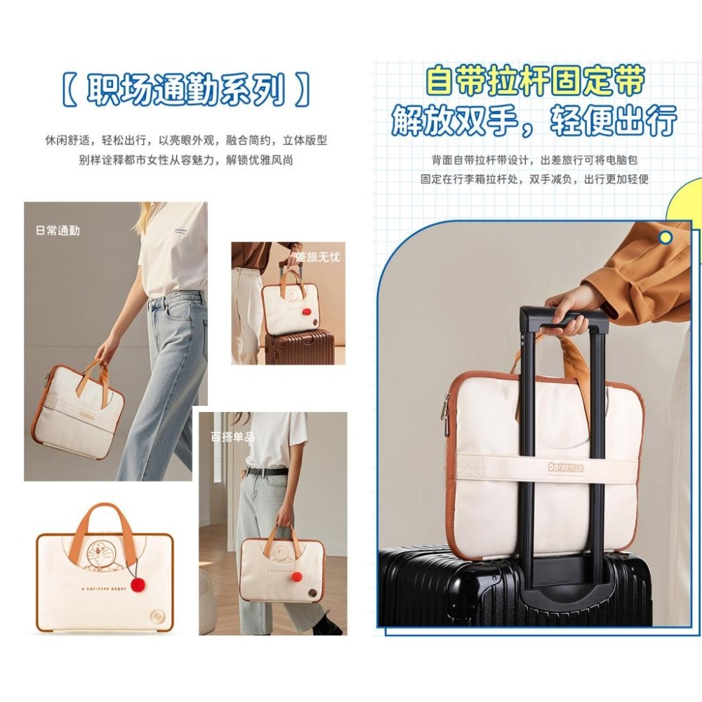 【喵喵屋|24H出貨】哆啦a夢 電腦包 筆電包 手提包 多層收納 筆記本包包 防水 macbook 14.2吋-細節圖6