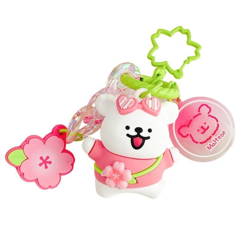 【喵喵屋|24H出貨】線條小狗 春日櫻花會 鑰匙圈 春天系列 鑰匙扣 小白 小黃 春日系列 掛件 可愛小狗 線條狗-細節圖2