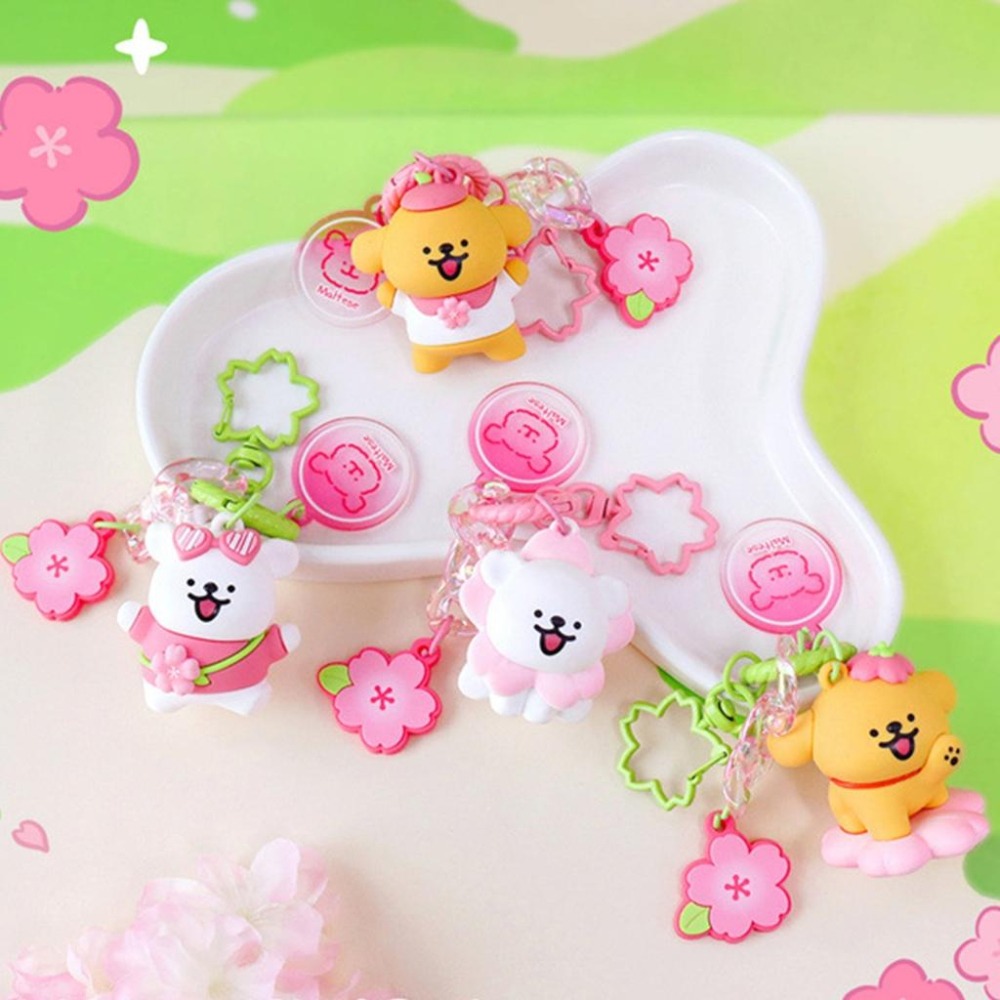 【喵喵屋|24H出貨】線條小狗 春日櫻花會 鑰匙圈 春天系列 鑰匙扣 小白 小黃 春日系列 掛件 可愛小狗 線條狗-細節圖3