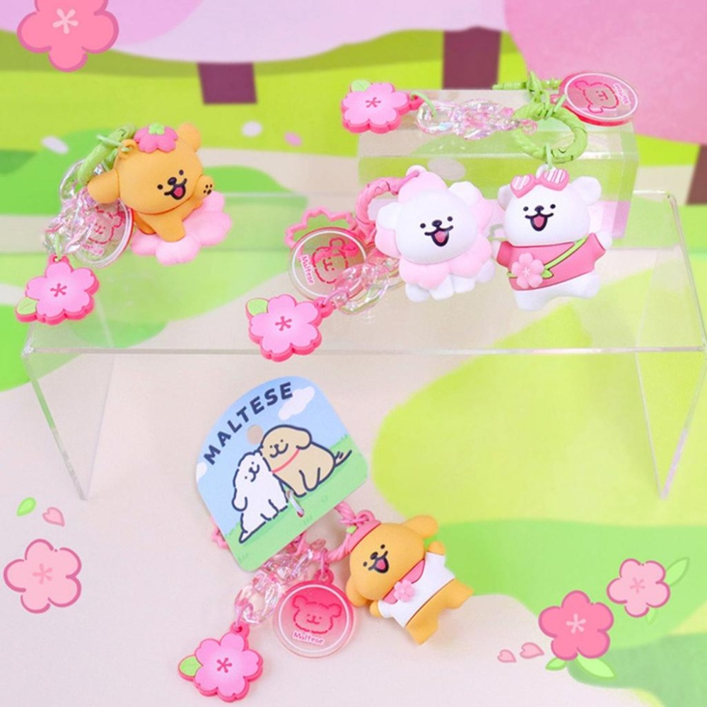 【喵喵屋|24H出貨】線條小狗 春日櫻花會 鑰匙圈 春天系列 鑰匙扣 小白 小黃 春日系列 掛件 可愛小狗 線條狗-細節圖4