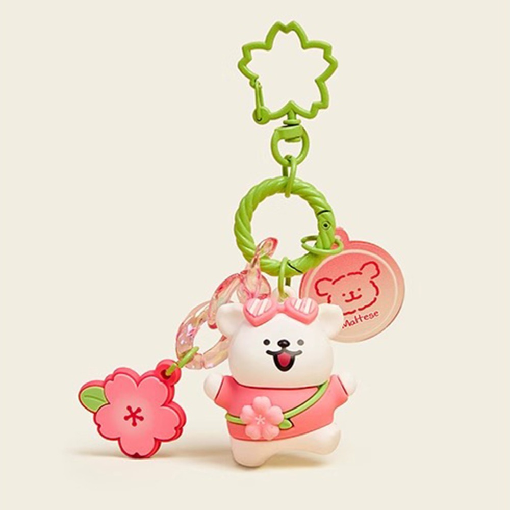 【喵喵屋|24H出貨】線條小狗 春日櫻花會 鑰匙圈 春天系列 鑰匙扣 小白 小黃 春日系列 掛件 可愛小狗 線條狗-規格圖9