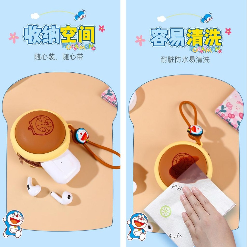 【喵喵屋|24H出貨】哆啦A夢 迷你零錢包 收納包 可收納小物 易清潔 硅膠 掛件 掛飾 銅鑼燒 任意門 記憶吐司-細節圖5
