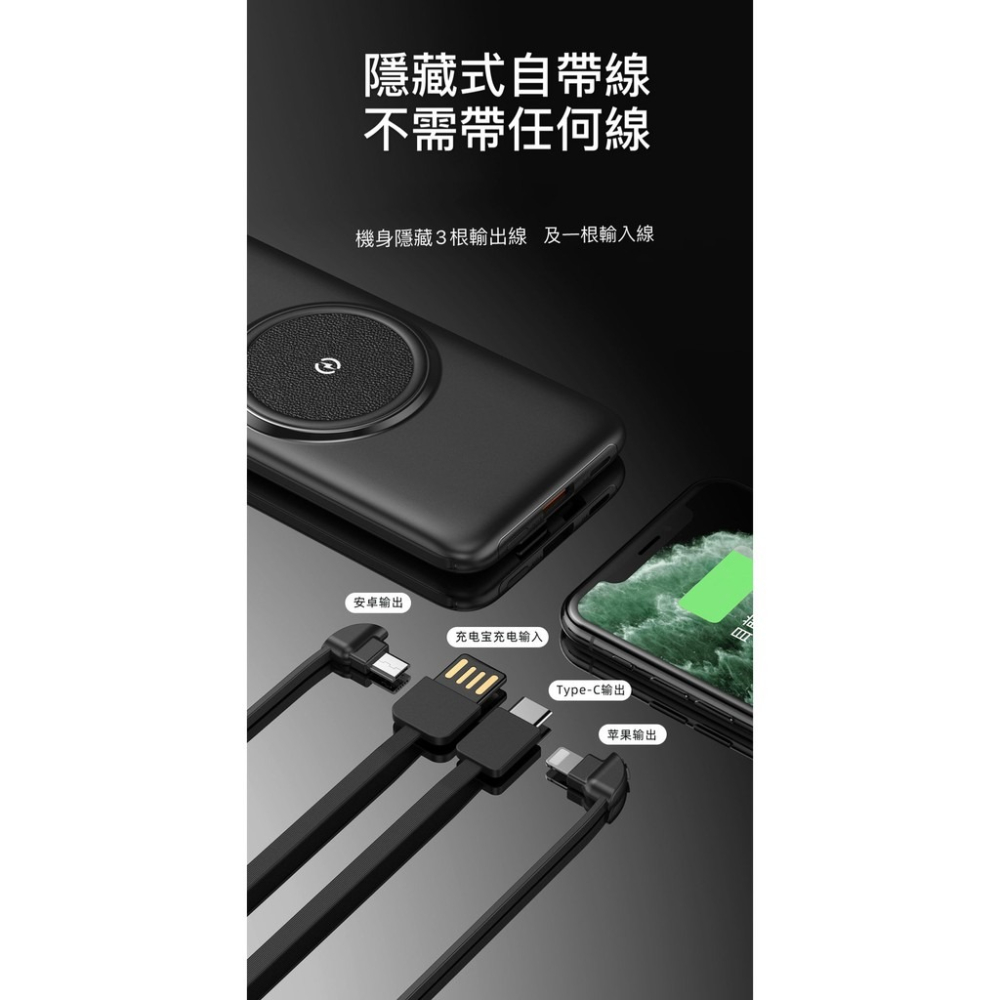 夢樂園3c超輕薄 自帶線 無線充電 液晶 行動電源 10000mAh 自帶 iphone充電線 安卓充電線 USB線-細節圖8