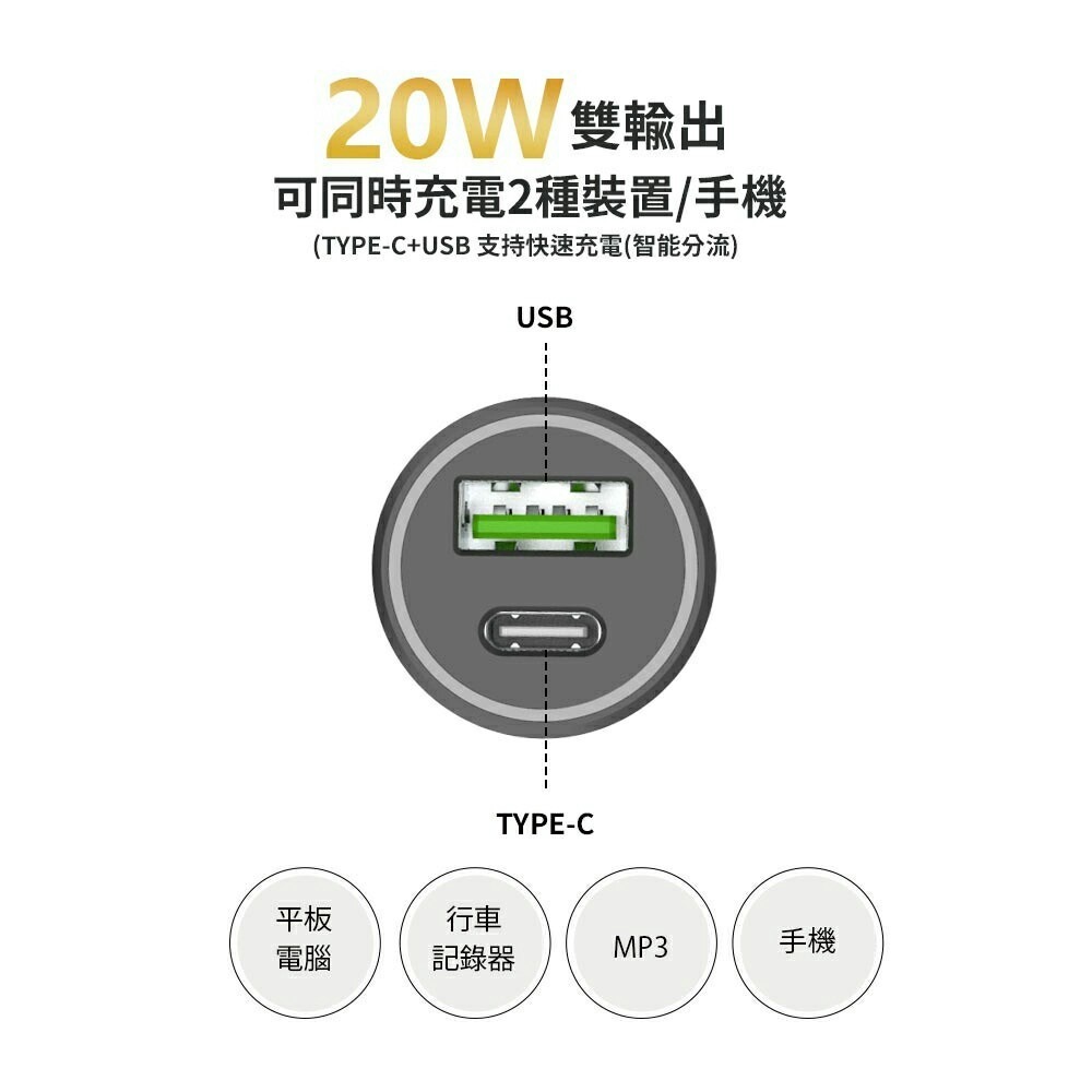 夢樂園3c MCK-Q220 PD+QC車充 20W 極速車充 台灣製造 車充 充電器 快充 車用充電器 點煙器-細節圖6