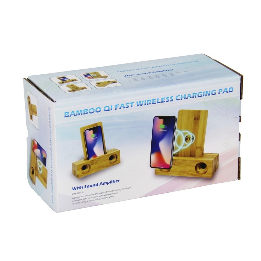 夢樂園3c 無線充電 竹製 手機 無線 擴音 充電 支架底座 充電盤 iphone 無線充電器-細節圖2