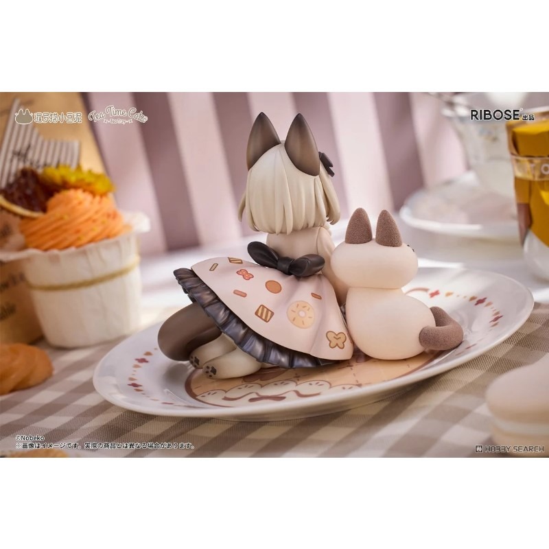 RIBOSE核糖文化 DLC系列 茶會貓×暹羅貓小豆泥 友誼聯名套裝 暹羅貓款 全高約12.7cm-細節圖2