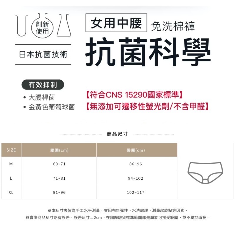 開發票 Cotton Republic 棉花共和國 抗菌科學 女用中腰免洗棉褲 3入/包 多尺寸供選 出差、旅遊-細節圖4