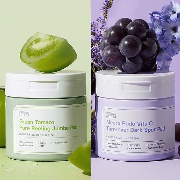 開發票 韓國 SUNGBOON EDITOR 山葡萄維他命C亮白／綠番茄毛孔 去角質棉片 爽膚棉 60片/入 多款供選-細節圖2