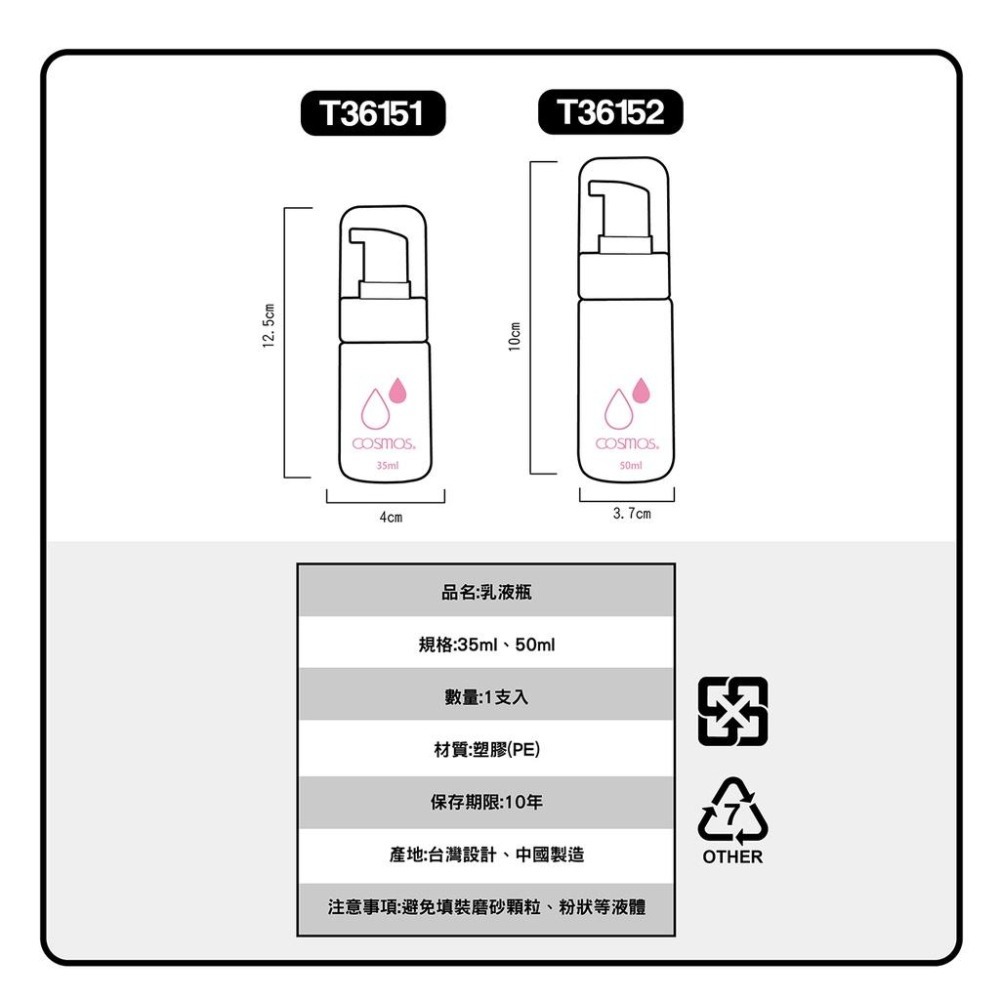 開發票 cosmos 35ml/50ml 乳液瓶 按壓瓶 多款供選 分裝瓶  旅行-細節圖3