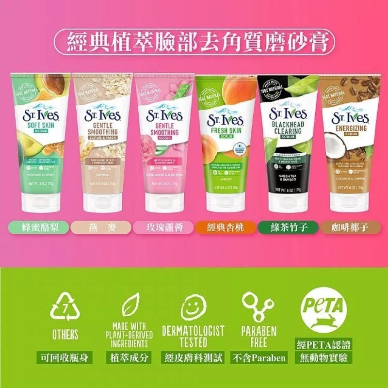 開發票 美國 St.Ives 聖艾芙 植萃去角質磨砂膏 170g/入 多款供選 臉部 去角質 溫和潔淨 磨砂膏-細節圖6