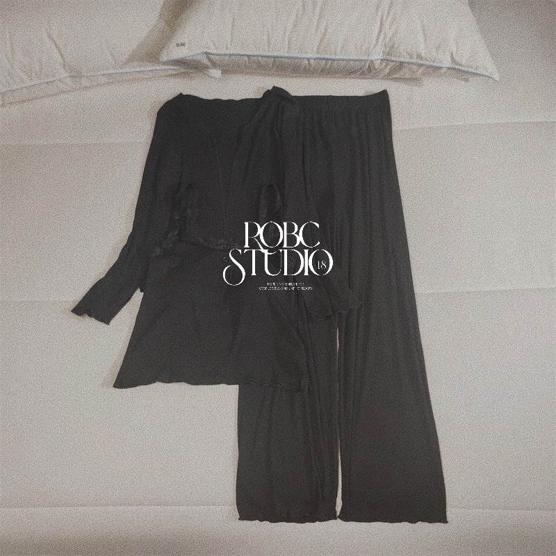 莫代爾棉睡衣薄款（帶胸墊）居服四件套套裝-細節圖2