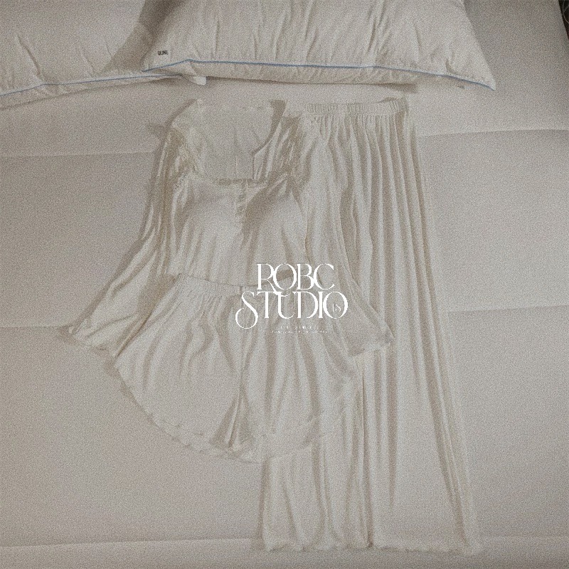 莫代爾棉睡衣薄款（帶胸墊）居服四件套套裝-細節圖3