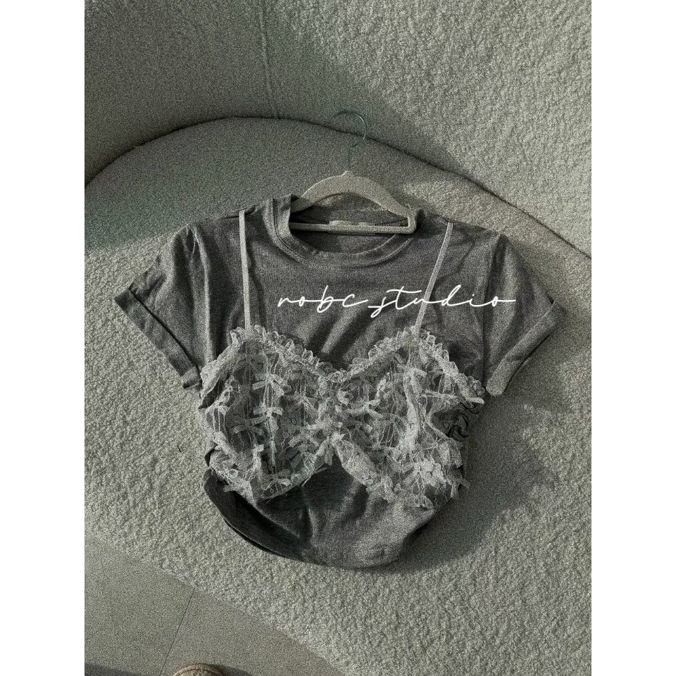 法式蕾絲拼接假二件T-細節圖4