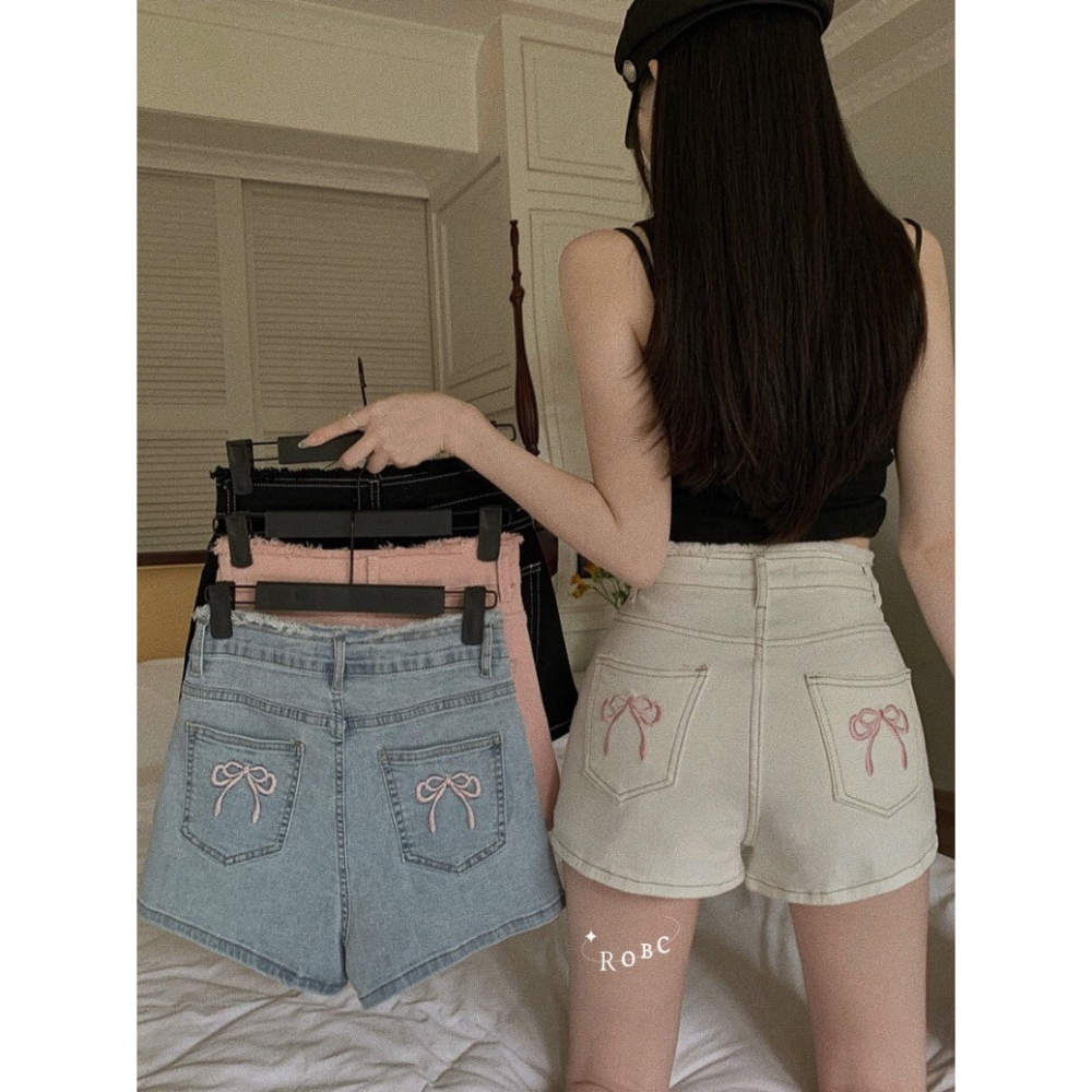 𝗡𝗲𝘄 𝗮𝗿𝗿𝗶𝘃𝗮𝗹𝘀 🧃蝴蝶結毛邊高腰彈力牛仔短褲-細節圖2