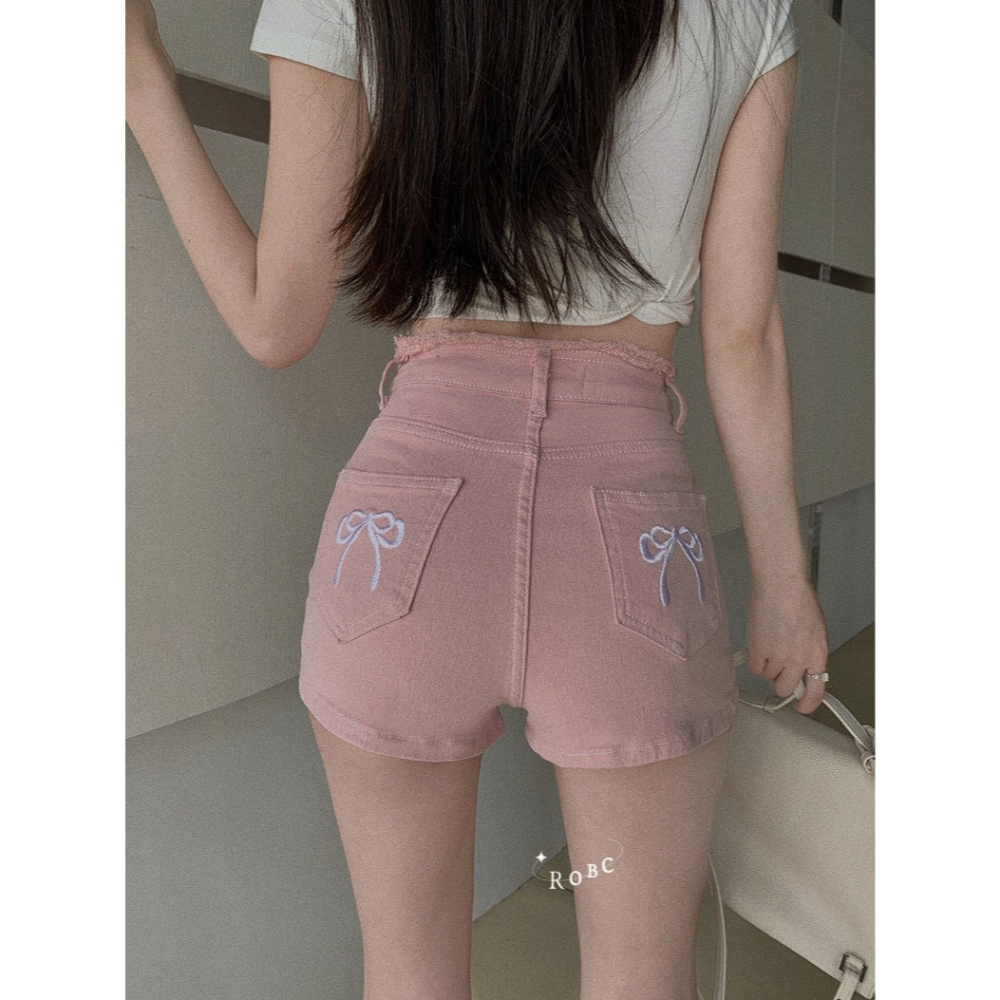𝗡𝗲𝘄 𝗮𝗿𝗿𝗶𝘃𝗮𝗹𝘀 🧃蝴蝶結毛邊高腰彈力牛仔短褲-細節圖3