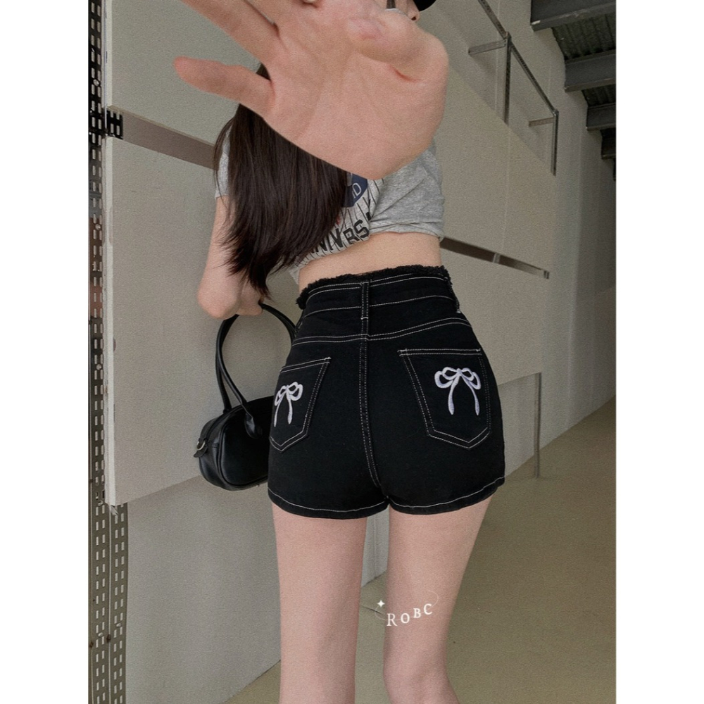𝗡𝗲𝘄 𝗮𝗿𝗿𝗶𝘃𝗮𝗹𝘀 🧃蝴蝶結毛邊高腰彈力牛仔短褲-細節圖4