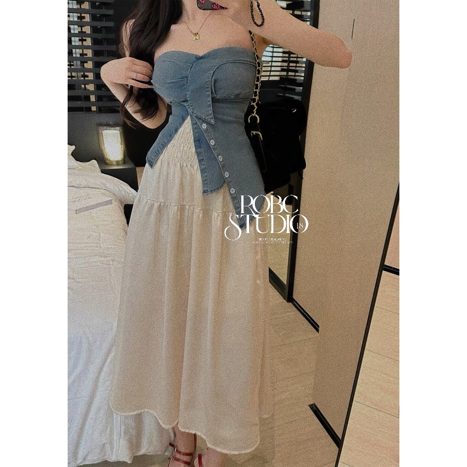 辣妹牛仔抹胸不規則上衣-細節圖3