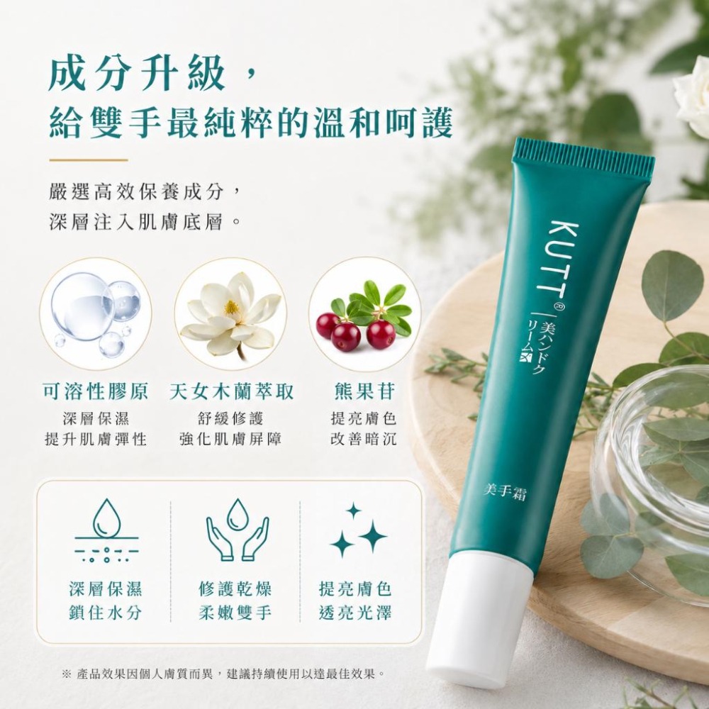 【KUTT官方】美手精華霜 護手霜 保濕不黏膩 植萃配方 改善乾燥粗糙 隨身護手霜 滋潤保養 交換禮物-細節圖4