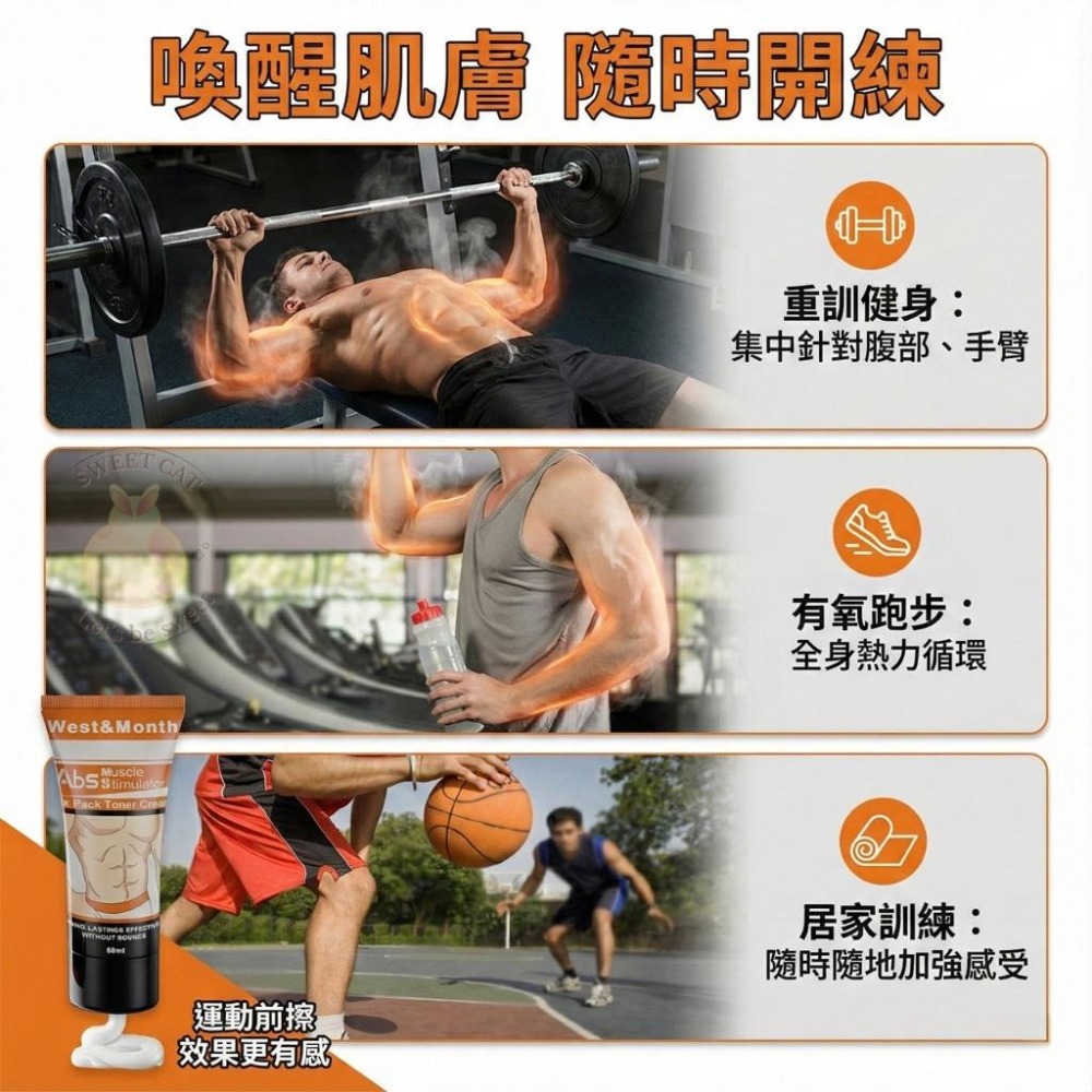 (台灣現貨) West&Month 男士腹肌緊實霜 60ml  運動輔助保養 緊緻肌膚 健身必備 展現完美線條-細節圖4