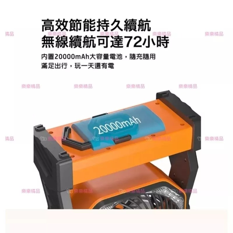🎉樂樂🎉爆款露營吊扇/台扇超大20000毫安可定時夜光燈功能USB充電可吹10-13小時4檔超大風-細節圖5