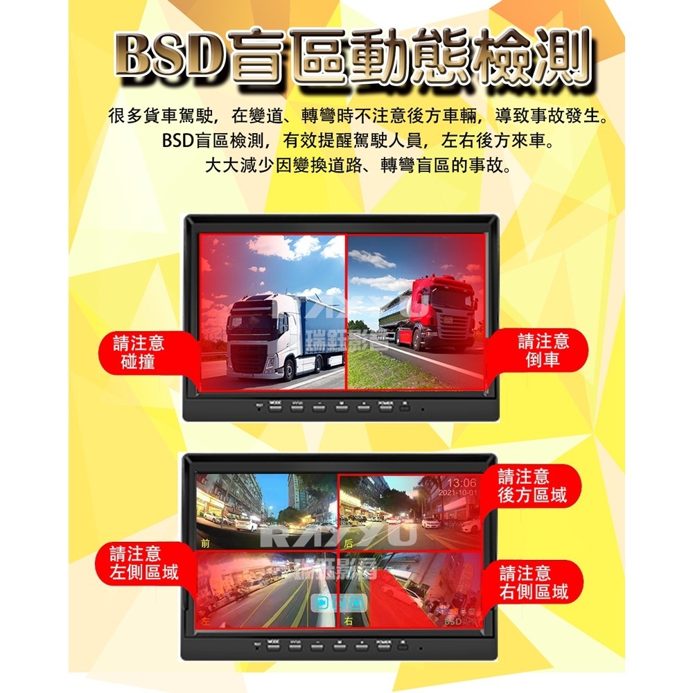 瑞鈺 711免運🔥盲點偵測BSD 聲控 10吋 7吋 AHD夜視1080Px4 四路行車紀錄器 貨車 四錄行車記錄器-細節圖2
