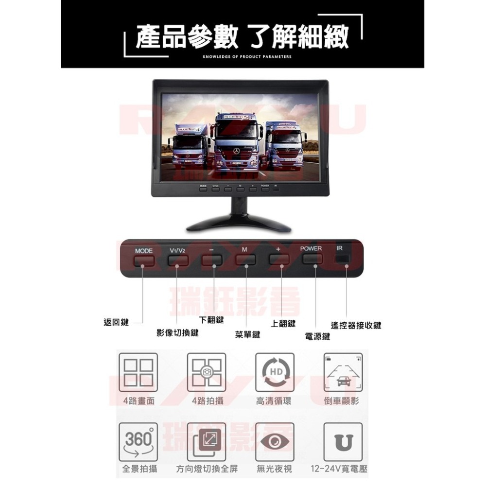 瑞鈺 711免運🔥盲點偵測BSD 聲控 10吋 7吋 AHD夜視1080Px4 四路行車紀錄器 貨車 四錄行車記錄器-細節圖6