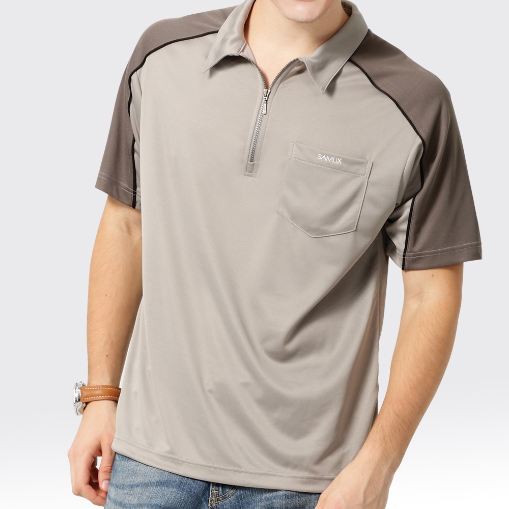 台灣山力士 男機能服 吸濕排汗 速乾 涼T 涼感衣 排汗衫 運動上衣 短袖 短T POLO衫 SP107 灰色/藍色-細節圖3