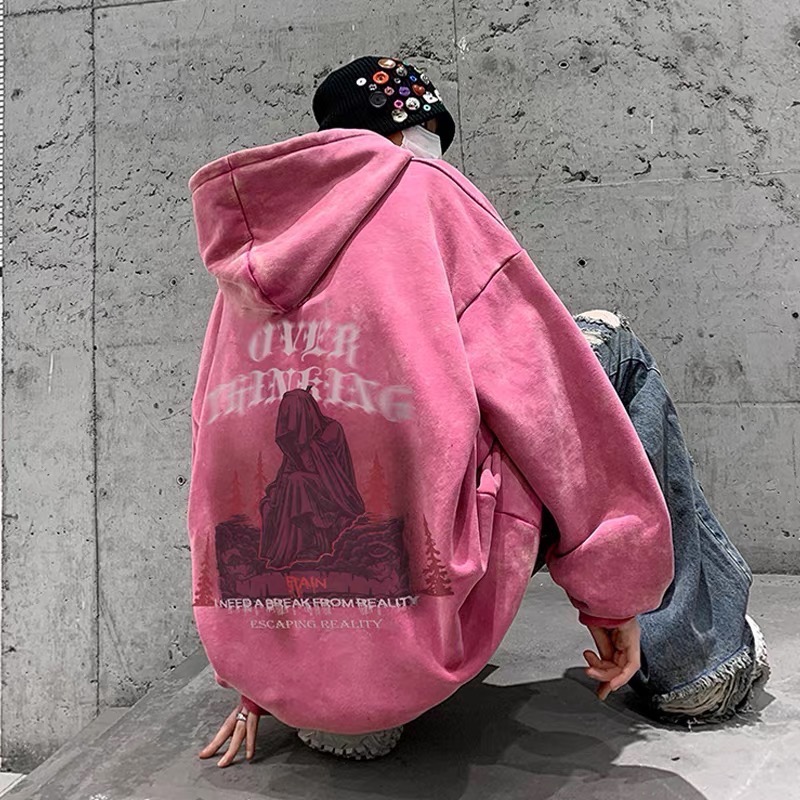 𝟒𝟐 𝐒𝐇𝐎𝐏 𝐬𝐭𝐮𝐝𝐢𝐨 | 歐美高街美式復古水洗做舊vibe死神的凝視重磅連帽衛衣-細節圖2