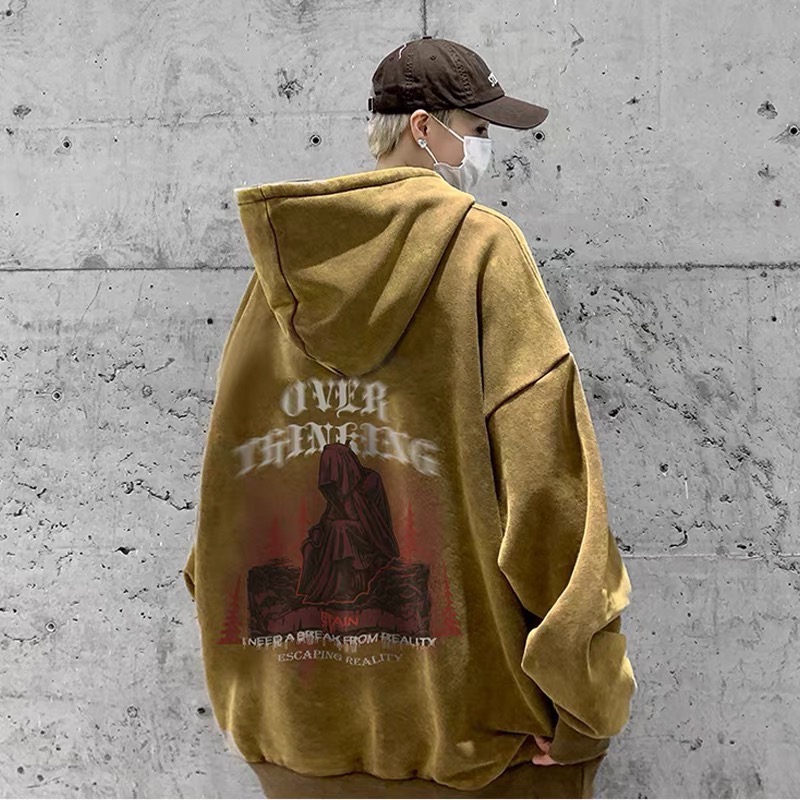 𝟒𝟐 𝐒𝐇𝐎𝐏 𝐬𝐭𝐮𝐝𝐢𝐨 | 歐美高街美式復古水洗做舊vibe死神的凝視重磅連帽衛衣-細節圖3