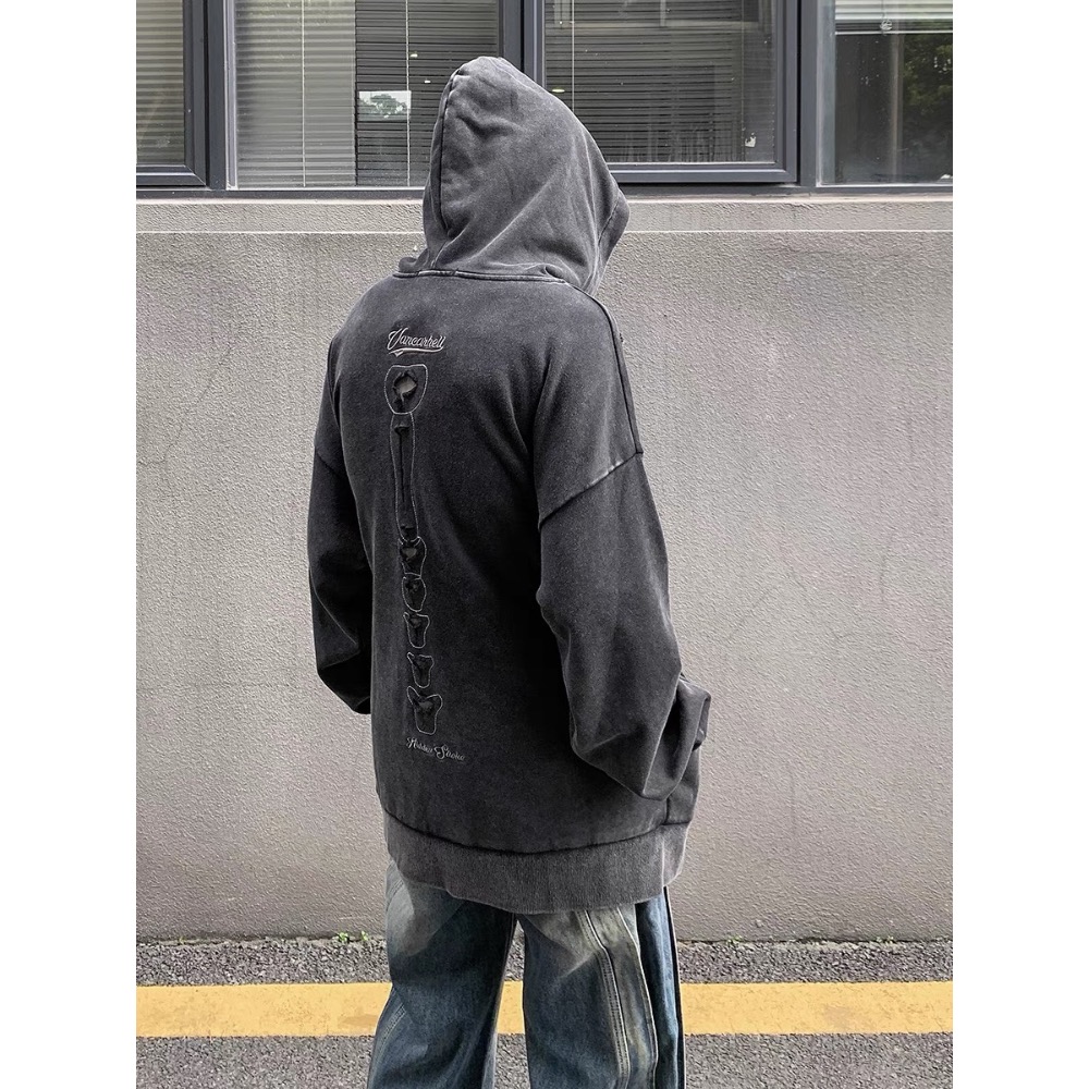 𝟒𝟐 𝐒𝐇𝐎𝐏 𝐬𝐭𝐮𝐝𝐢𝐨 | 歐美高街骨頭水洗破洞連帽衛衣-細節圖2