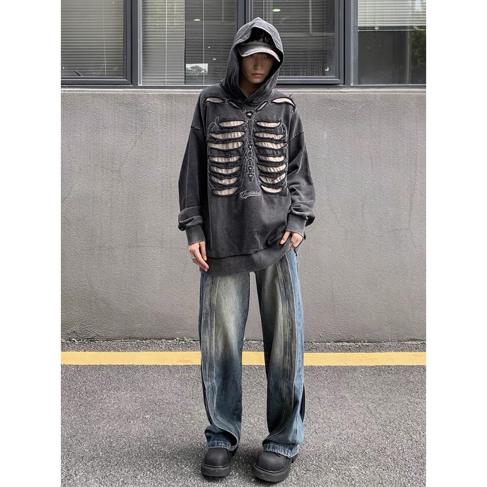 𝟒𝟐 𝐒𝐇𝐎𝐏 𝐬𝐭𝐮𝐝𝐢𝐨 | 歐美高街骨頭水洗破洞連帽衛衣-細節圖3