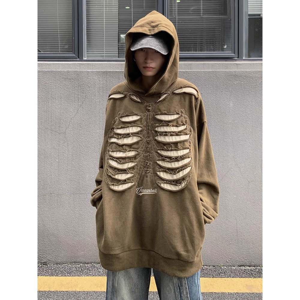 𝟒𝟐 𝐒𝐇𝐎𝐏 𝐬𝐭𝐮𝐝𝐢𝐨 | 歐美高街骨頭水洗破洞連帽衛衣-細節圖4