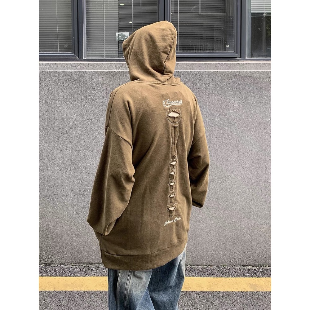 𝟒𝟐 𝐒𝐇𝐎𝐏 𝐬𝐭𝐮𝐝𝐢𝐨 | 歐美高街骨頭水洗破洞連帽衛衣-細節圖5