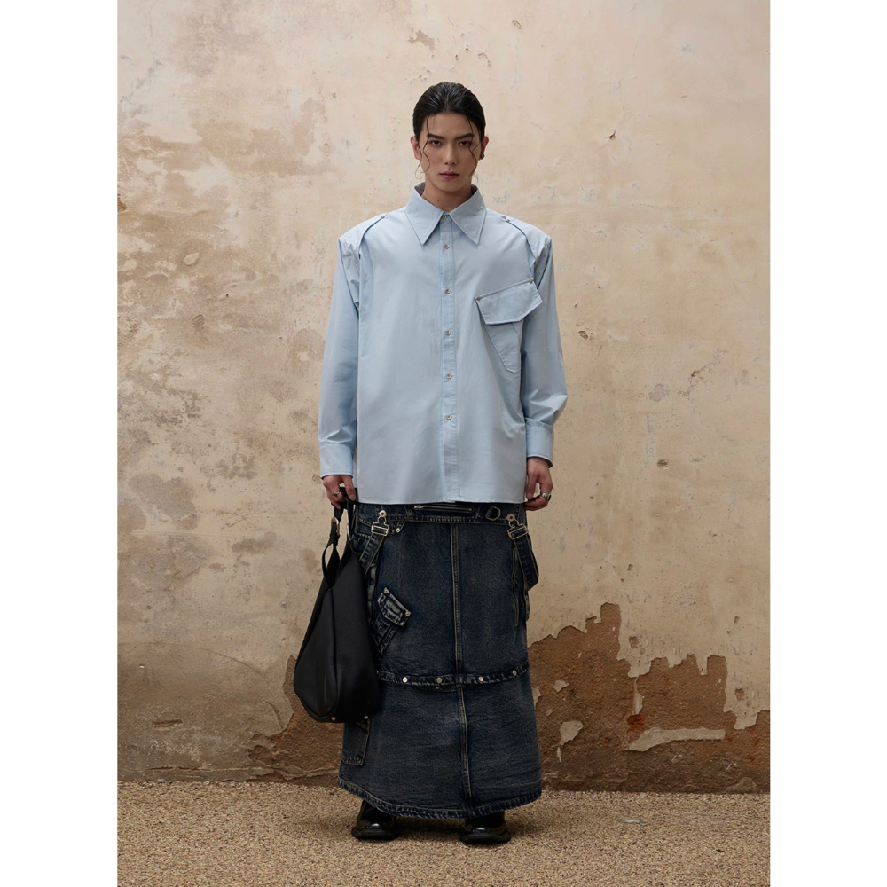 𝟒𝟐 𝐒𝐇𝐎𝐏 𝐬𝐭𝐮𝐝𝐢𝐨 | 獨家三合一可拆卸结構牛仔背帶半身裙-細節圖3