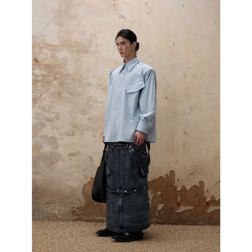 𝟒𝟐 𝐒𝐇𝐎𝐏 𝐬𝐭𝐮𝐝𝐢𝐨 | 獨家三合一可拆卸结構牛仔背帶半身裙-細節圖5