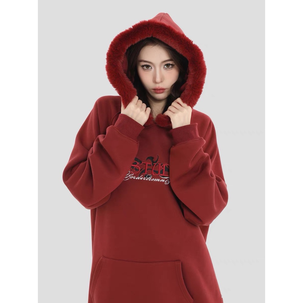 𝟒𝟐 𝐒𝐇𝐎𝐏 𝐬𝐭𝐮𝐝𝐢𝐨 | INS過年限定系列🧨美式刺绣LOGO毛領衛衣寬鬆重磅連帽衛衣-細節圖2